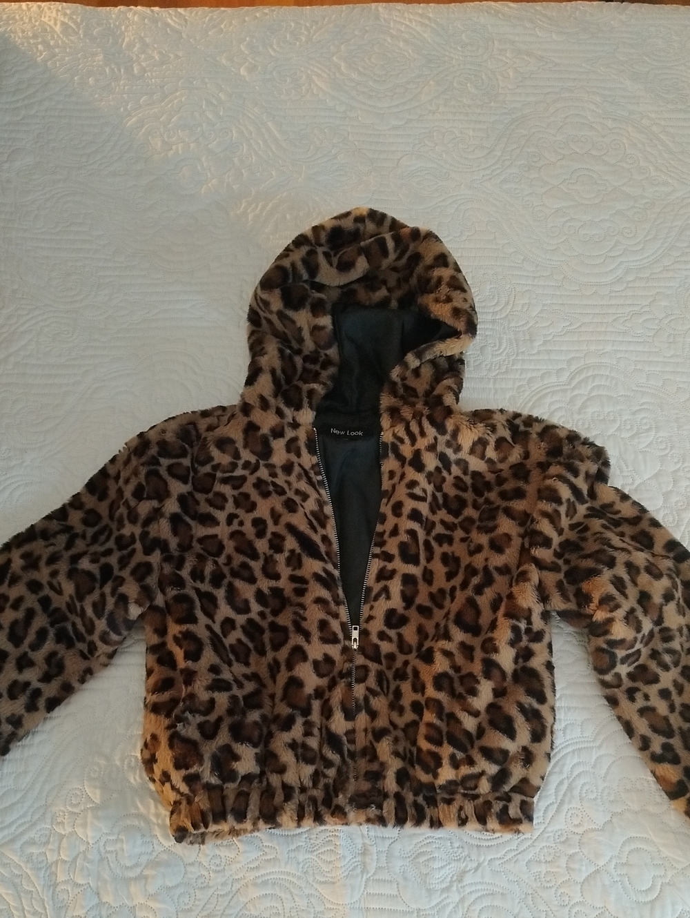 New Look Leopard Print Teddy Hooded Jacket - Brown/Black